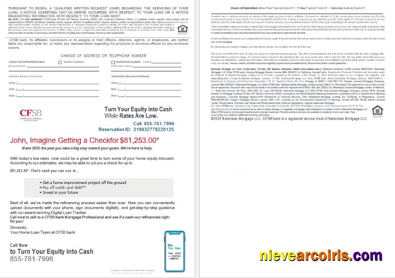 USA CFSB bank mortgage loan statement, 4 pages 3-4